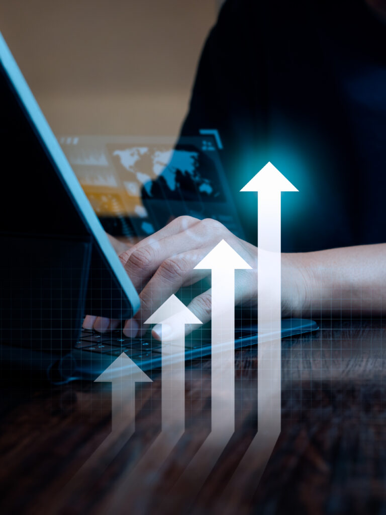 rise up glow arrows as a graph steps, digital online business pr