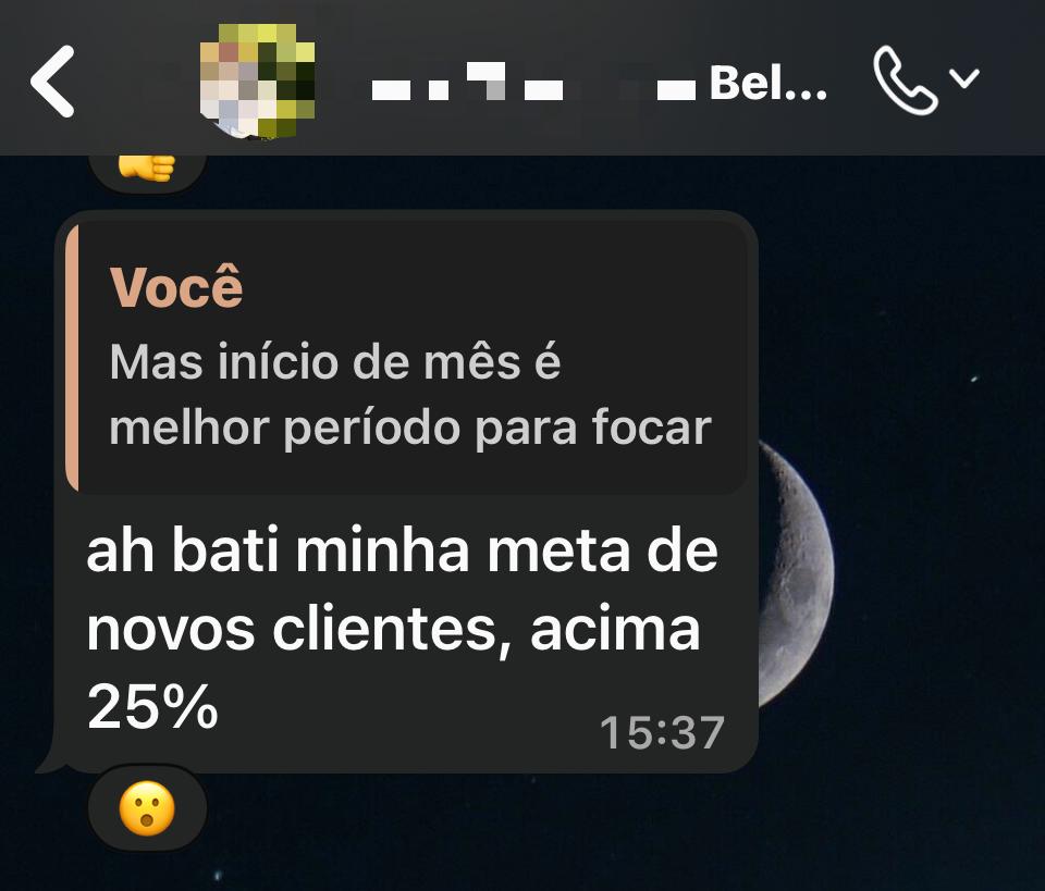 Print de prova social: meta superada com prospecção ativa